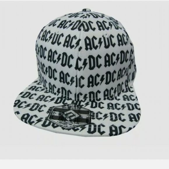 AC/DC | Accessories | New Acdc Allover Print White Flatbill Snapback ...